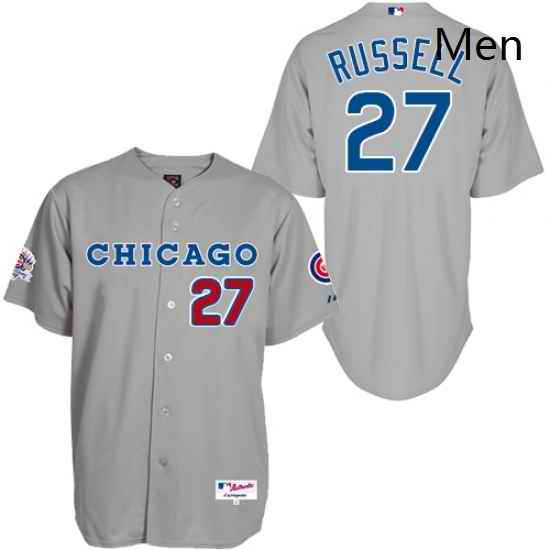 Mens Majestic Chicago Cubs 27 Addison Russell Replica Grey 1990 Turn Back The Clock MLB Jersey